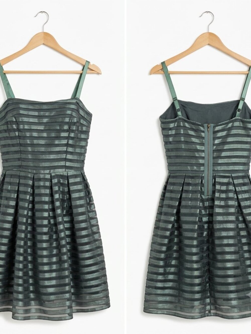 Teal Striped Shiny Party Dress